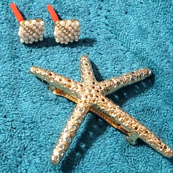 Beach - Resort Wedding Jewelry Set | Earrings with Hair Jewelry Clip - Picture 1 of 5